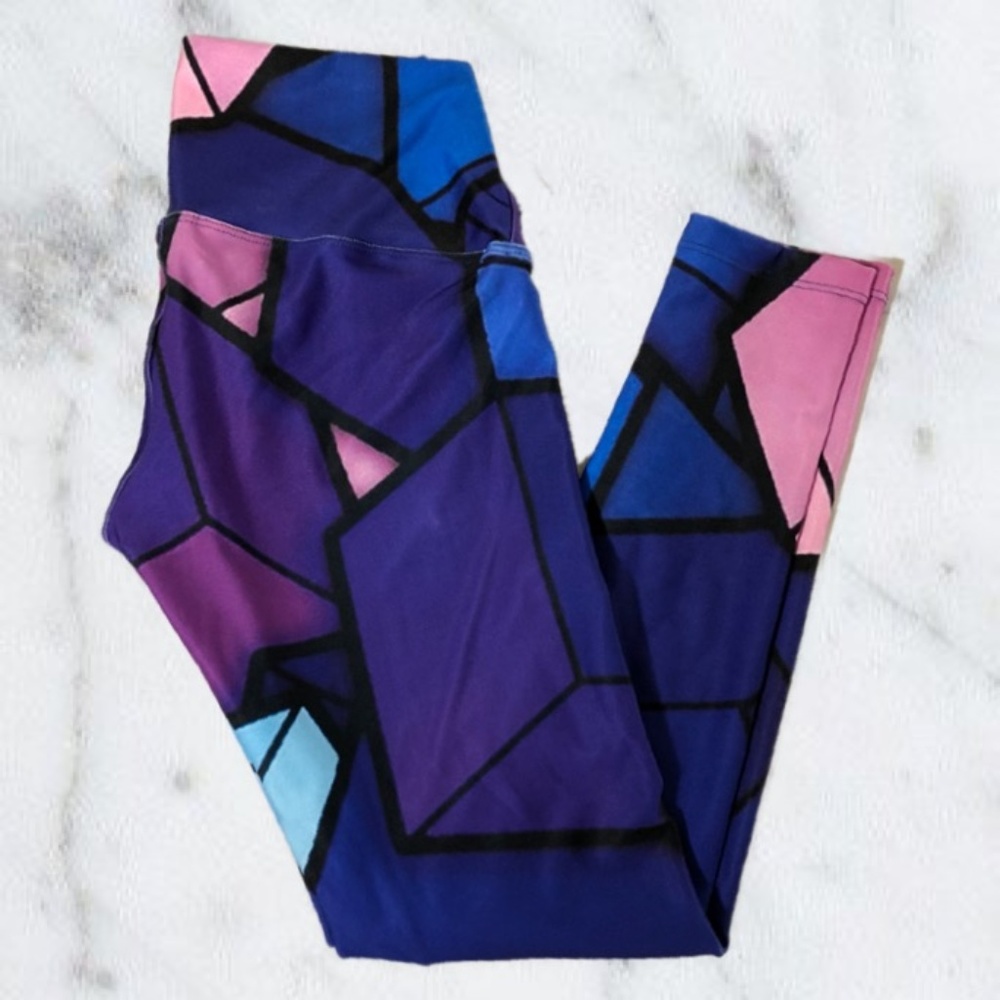 Sadhana Purple & Pink Geometric Yoga Leggings M/L - Picture 1 of 8